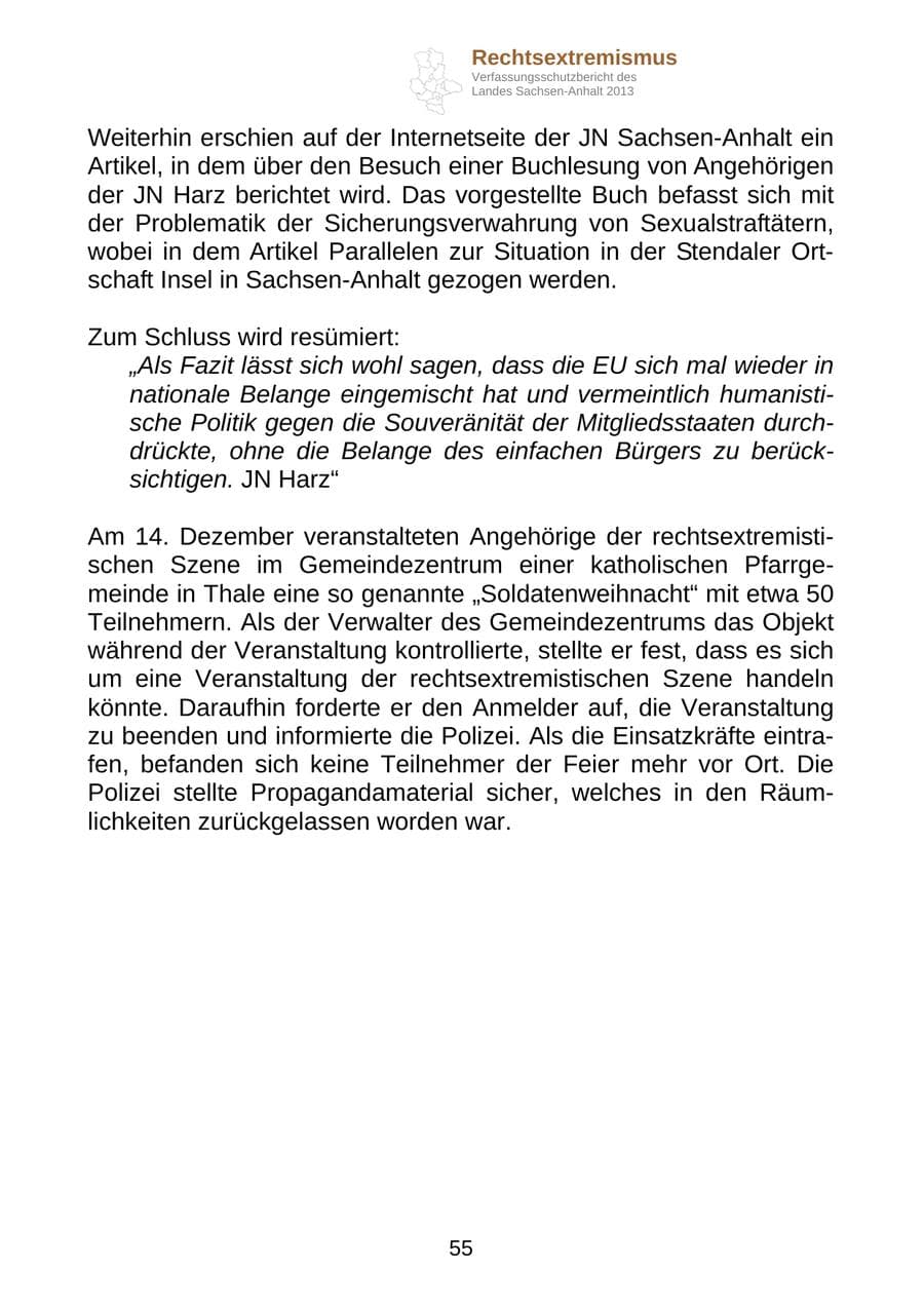 Seite 68 des Verfassungsschutzbericht 2013 Sachsen-Anhalt