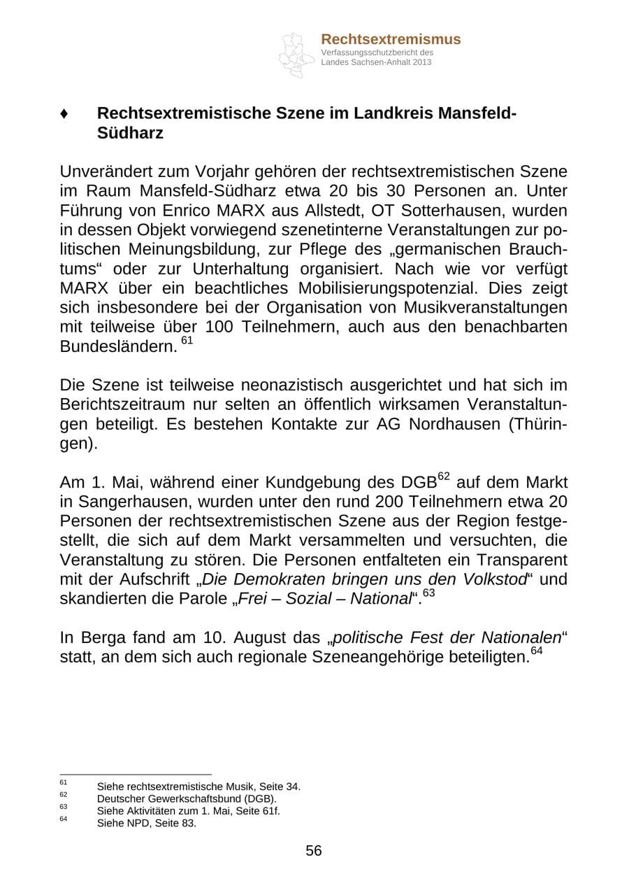 Seite 69 des Verfassungsschutzbericht 2013 Sachsen-Anhalt