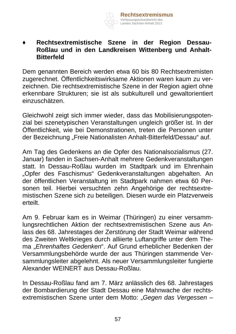 Seite 70 des Verfassungsschutzbericht 2013 Sachsen-Anhalt