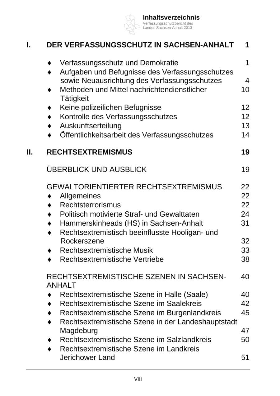 Seite 8 des Verfassungsschutzbericht 2013 Sachsen-Anhalt