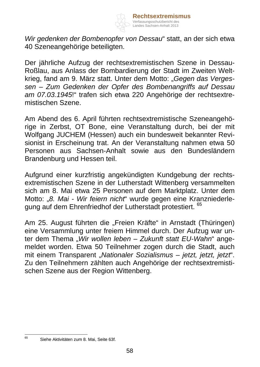 Seite 71 des Verfassungsschutzbericht 2013 Sachsen-Anhalt