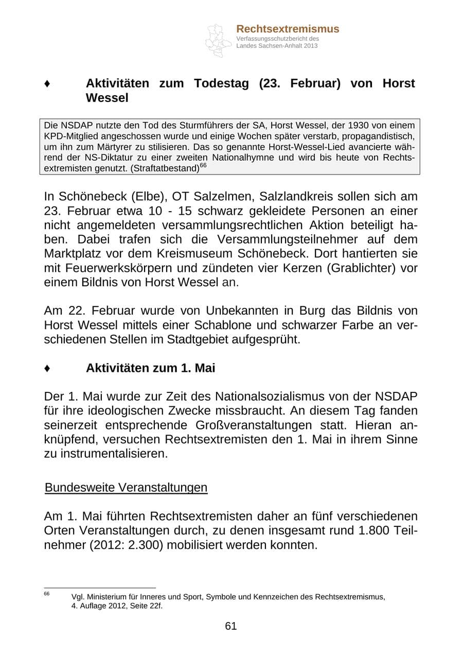 Seite 74 des Verfassungsschutzbericht 2013 Sachsen-Anhalt