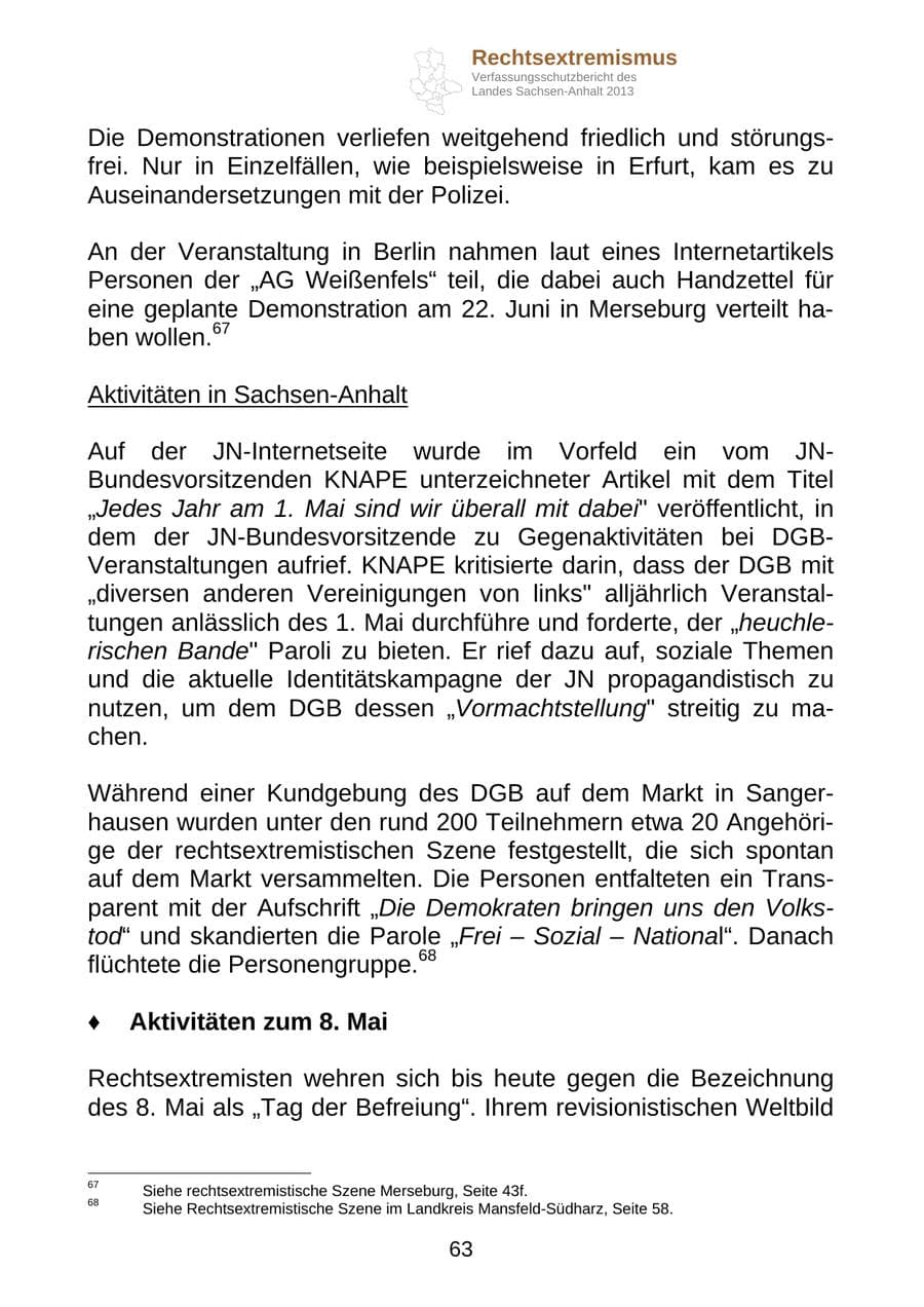 Seite 76 des Verfassungsschutzbericht 2013 Sachsen-Anhalt