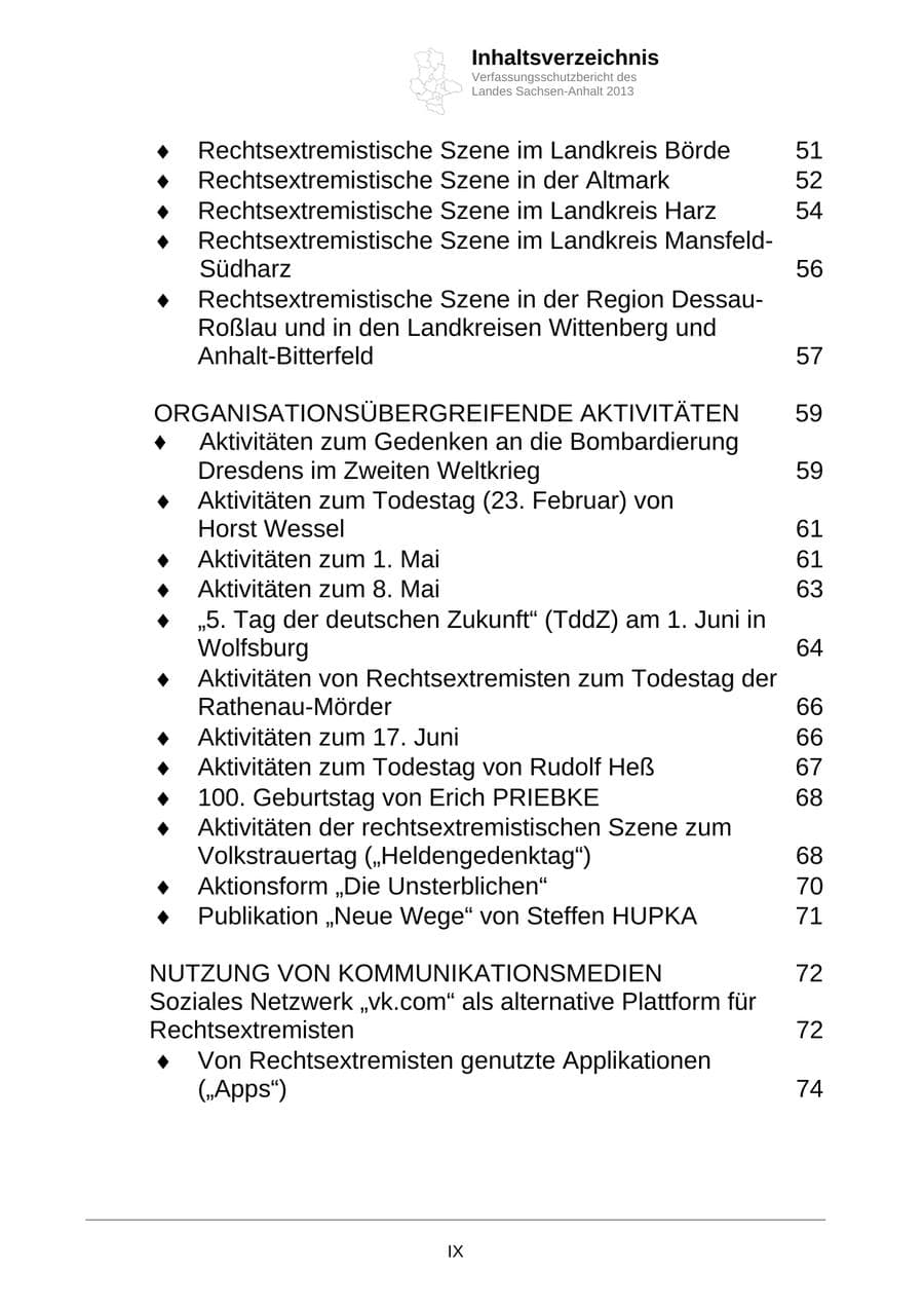 Seite 9 des Verfassungsschutzbericht 2013 Sachsen-Anhalt