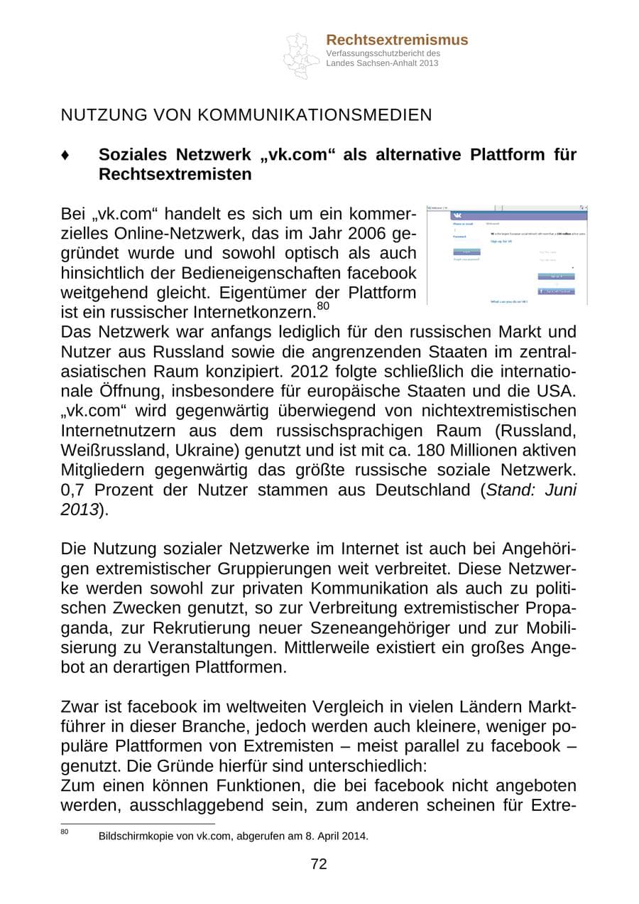 Seite 85 des Verfassungsschutzbericht 2013 Sachsen-Anhalt