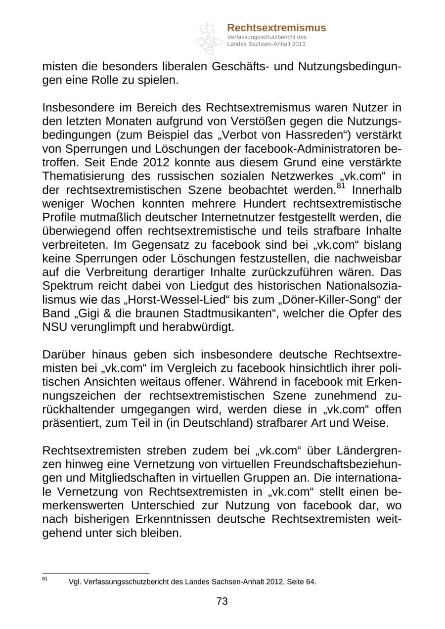Seite 86 des Verfassungsschutzbericht 2013 Sachsen-Anhalt