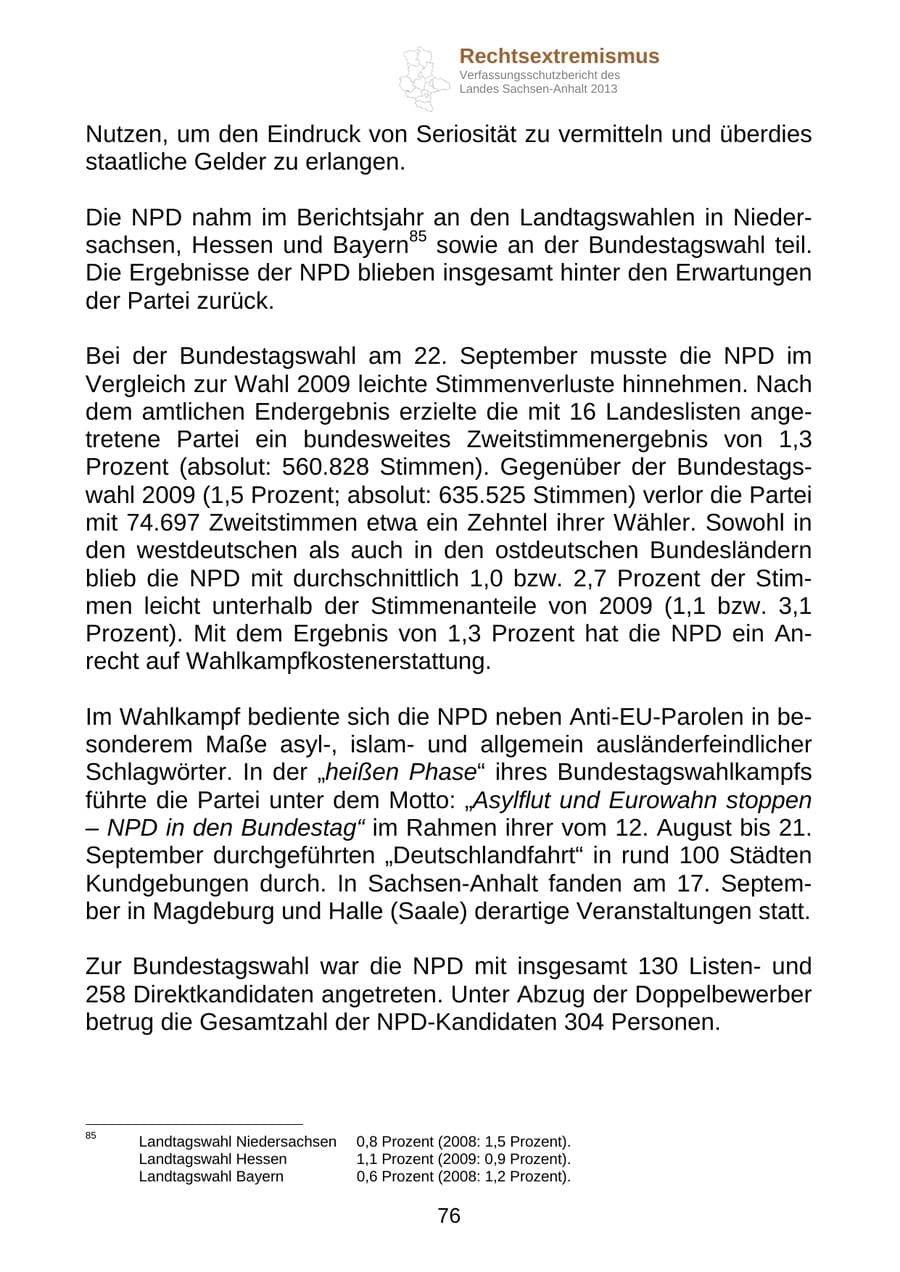Seite 89 des Verfassungsschutzbericht 2013 Sachsen-Anhalt