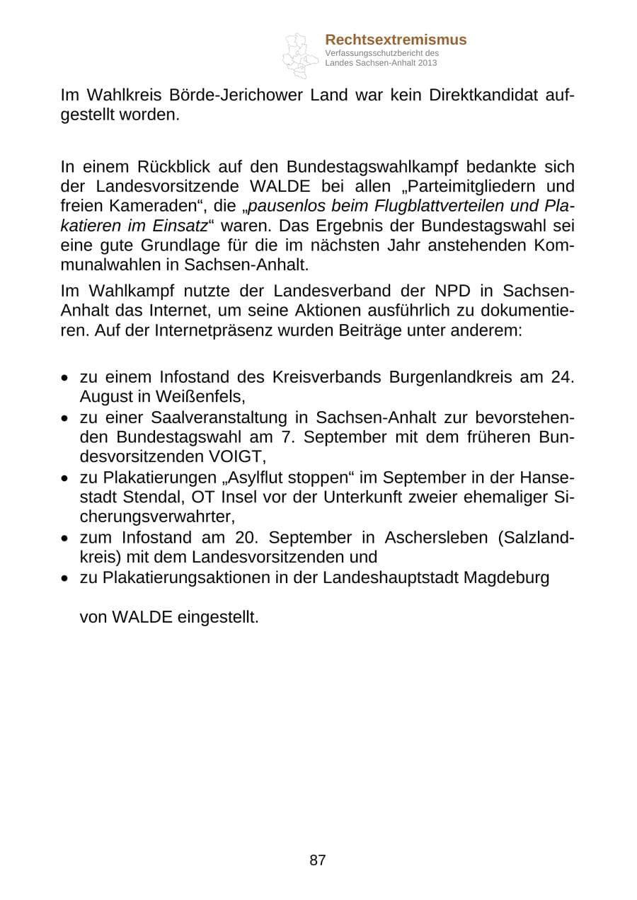 Seite 100 des Verfassungsschutzbericht 2013 Sachsen-Anhalt