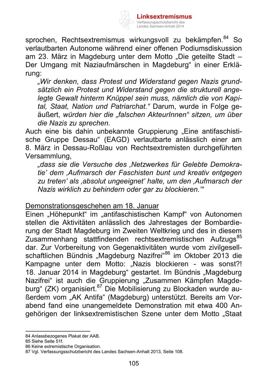 Seite 105 des Verfassungsschutzbericht 2014 Sachsen-Anhalt