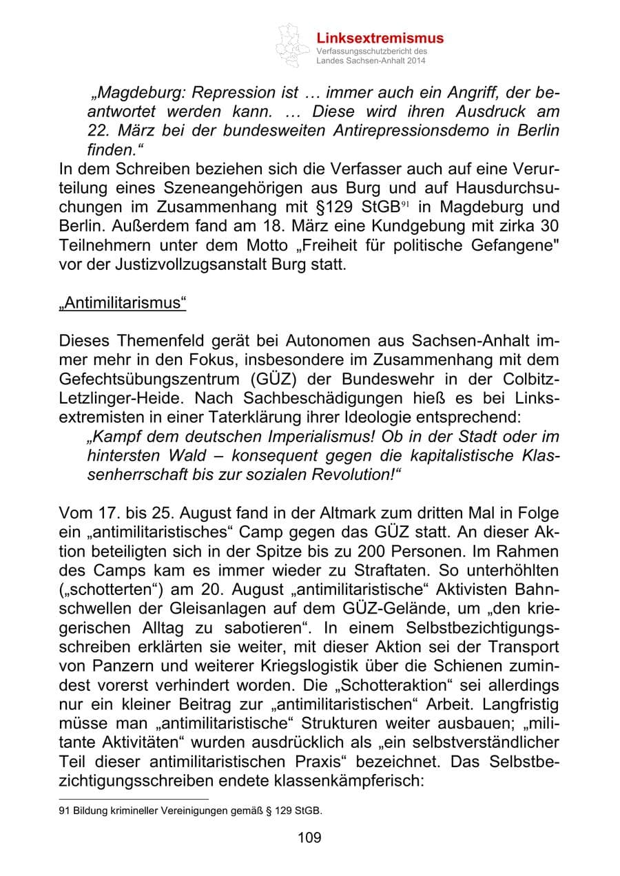 Seite 109 des Verfassungsschutzbericht 2014 Sachsen-Anhalt