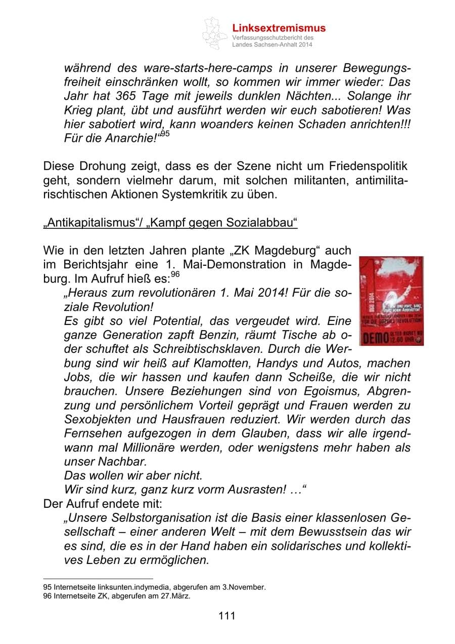 Seite 111 des Verfassungsschutzbericht 2014 Sachsen-Anhalt