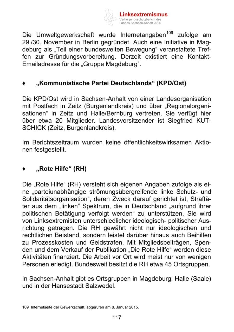 Seite 117 des Verfassungsschutzbericht 2014 Sachsen-Anhalt