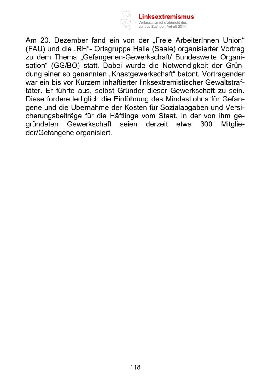 Seite 118 des Verfassungsschutzbericht 2014 Sachsen-Anhalt
