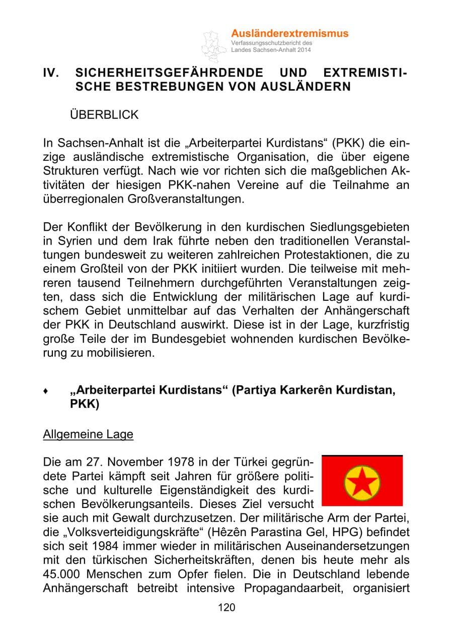 Seite 120 des Verfassungsschutzbericht 2014 Sachsen-Anhalt