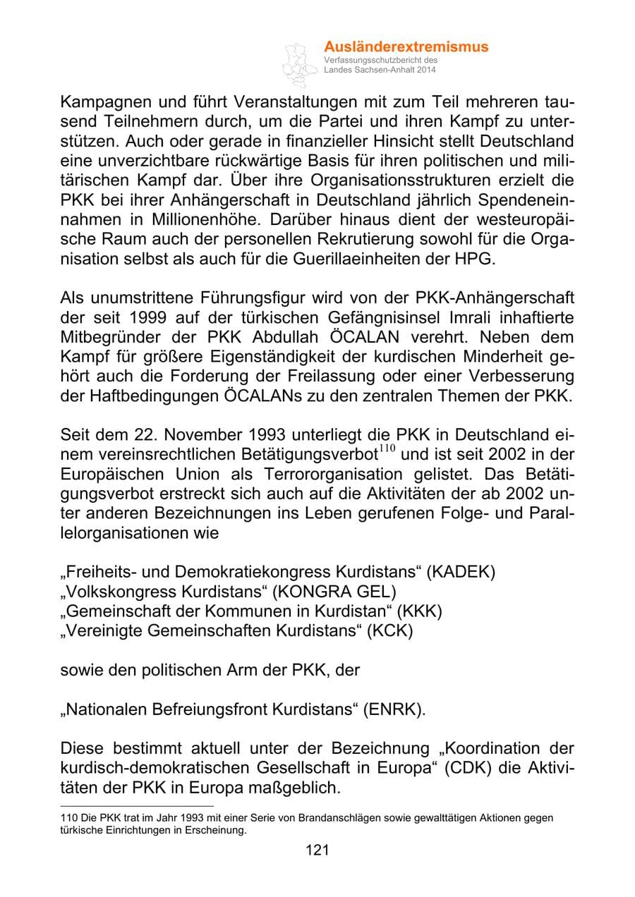 Seite 121 des Verfassungsschutzbericht 2014 Sachsen-Anhalt