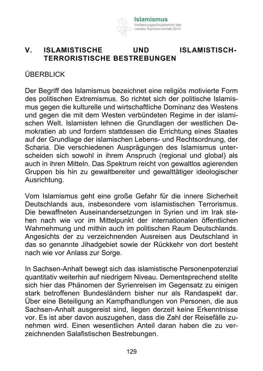 Seite 129 des Verfassungsschutzbericht 2014 Sachsen-Anhalt