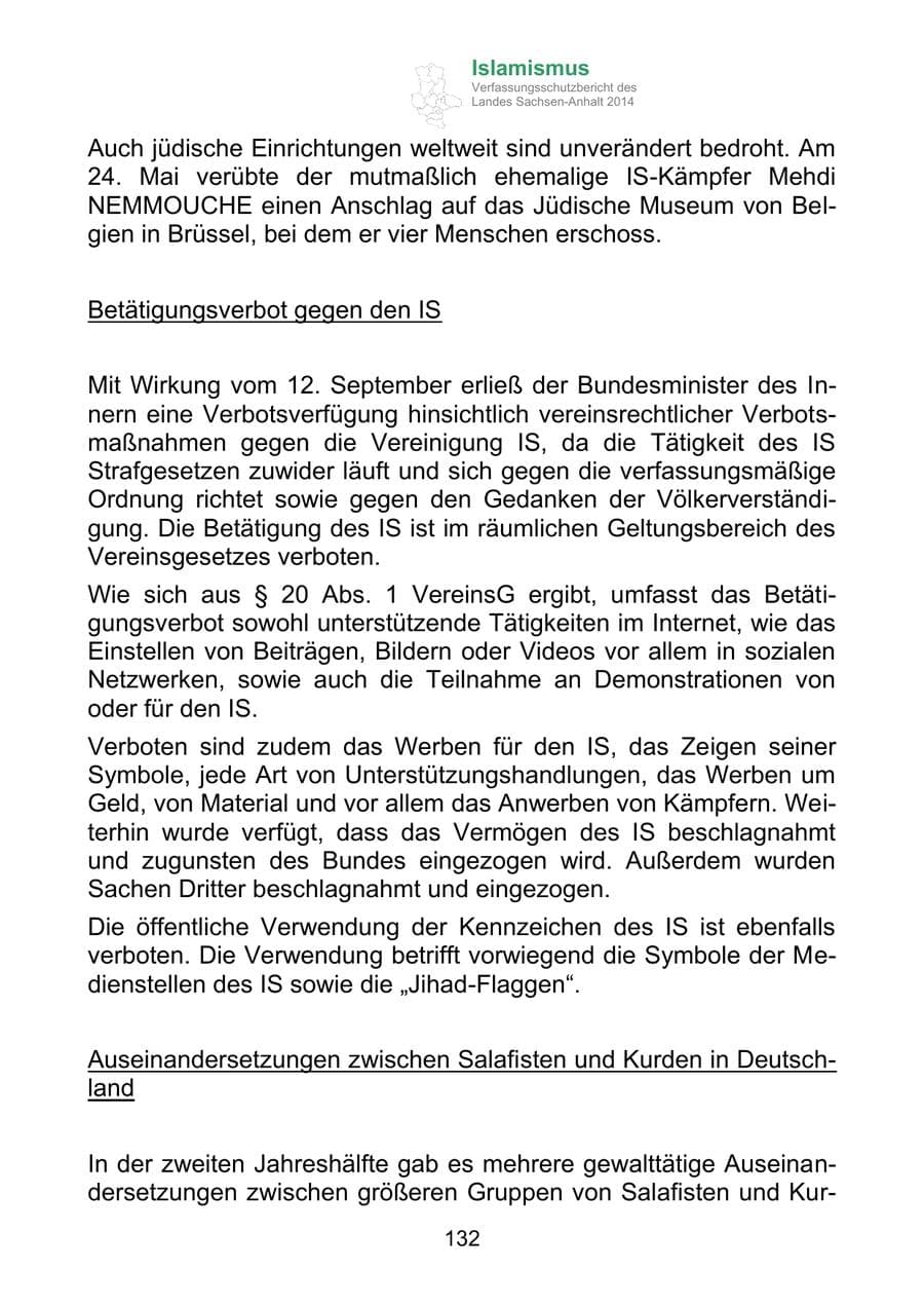 Seite 132 des Verfassungsschutzbericht 2014 Sachsen-Anhalt
