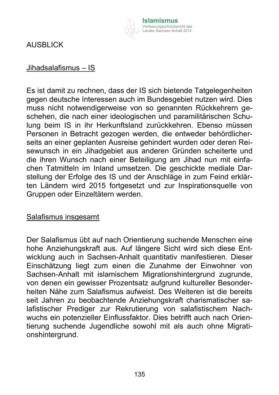 Seite 135 des Verfassungsschutzbericht 2014 Sachsen-Anhalt