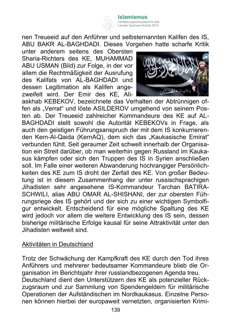 Seite 139 des Verfassungsschutzbericht 2014 Sachsen-Anhalt
