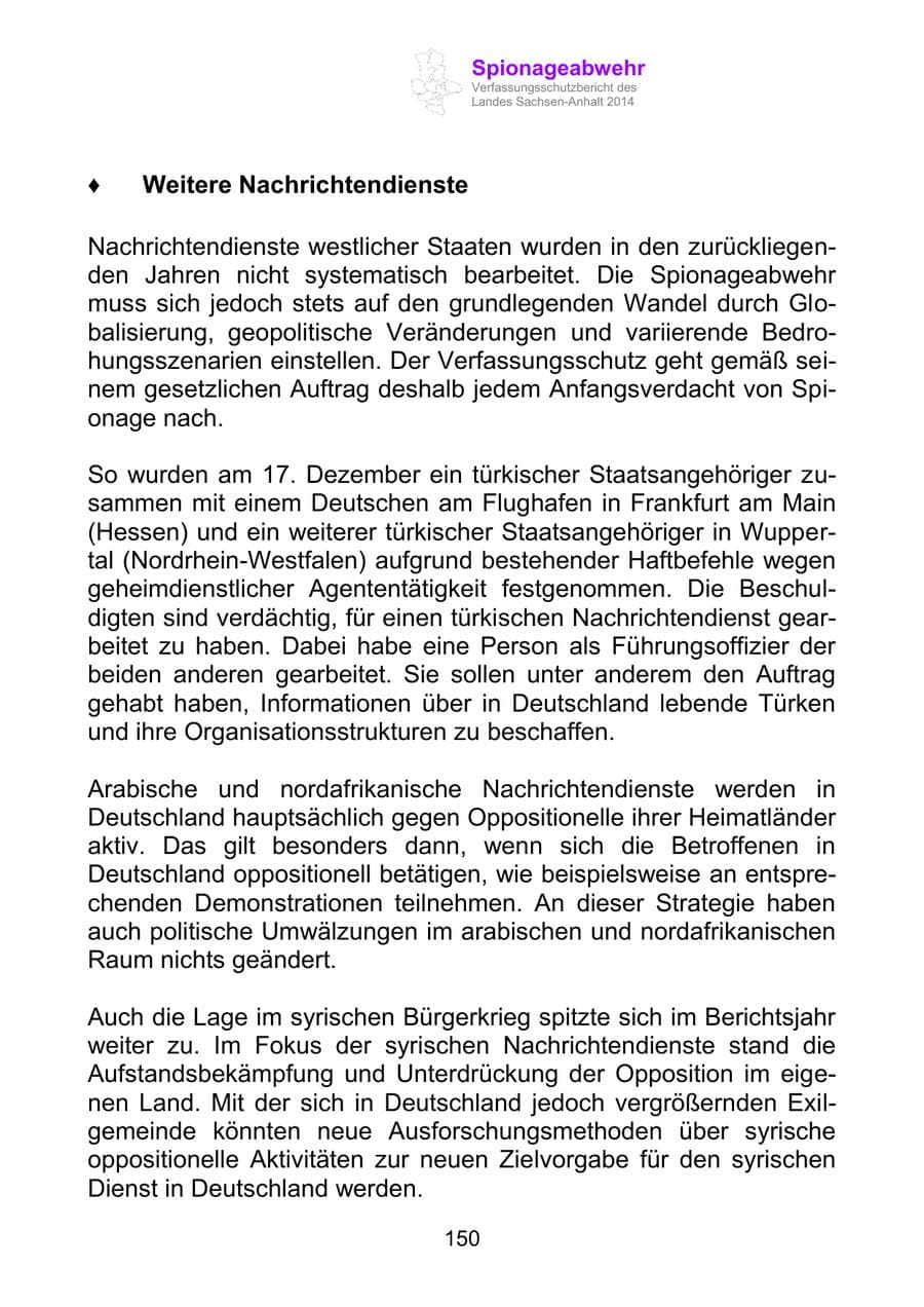 Seite 150 des Verfassungsschutzbericht 2014 Sachsen-Anhalt