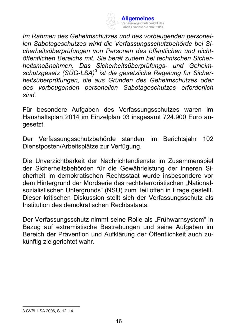 Seite 16 des Verfassungsschutzbericht 2014 Sachsen-Anhalt