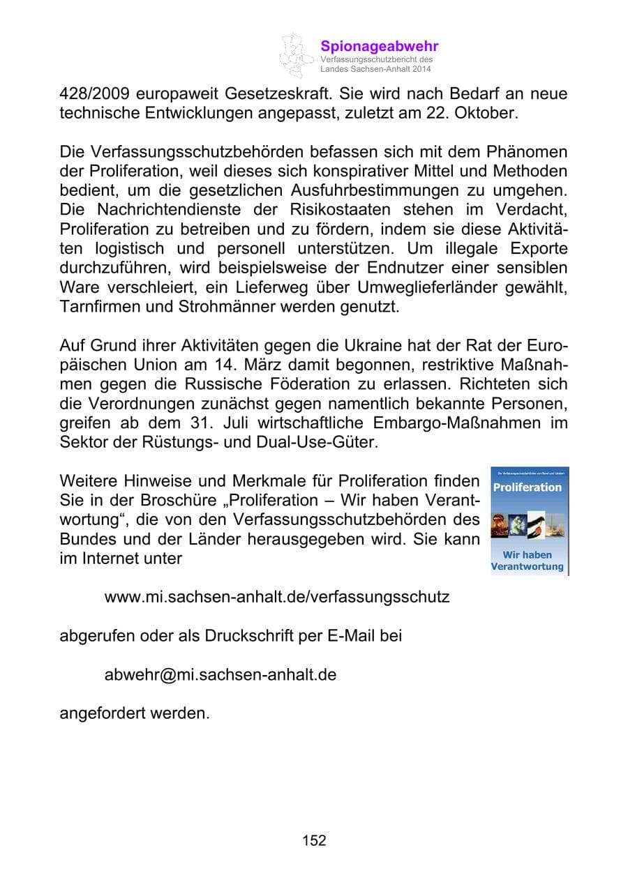 Seite 152 des Verfassungsschutzbericht 2014 Sachsen-Anhalt