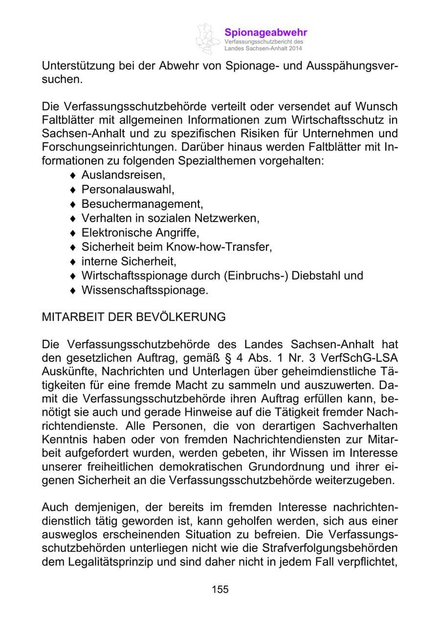Seite 155 des Verfassungsschutzbericht 2014 Sachsen-Anhalt