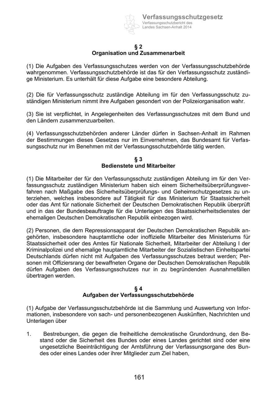 Seite 161 des Verfassungsschutzbericht 2014 Sachsen-Anhalt