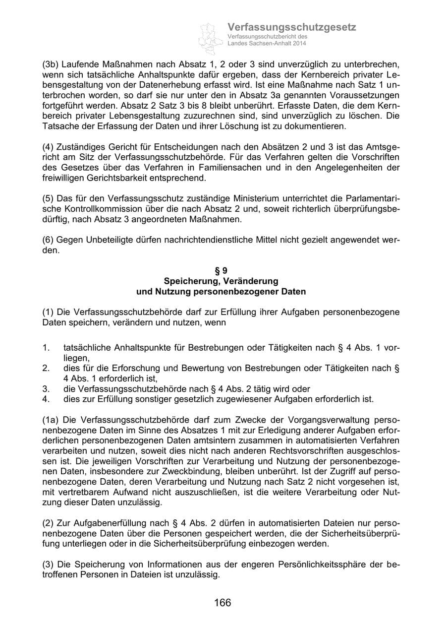 Seite 166 des Verfassungsschutzbericht 2014 Sachsen-Anhalt