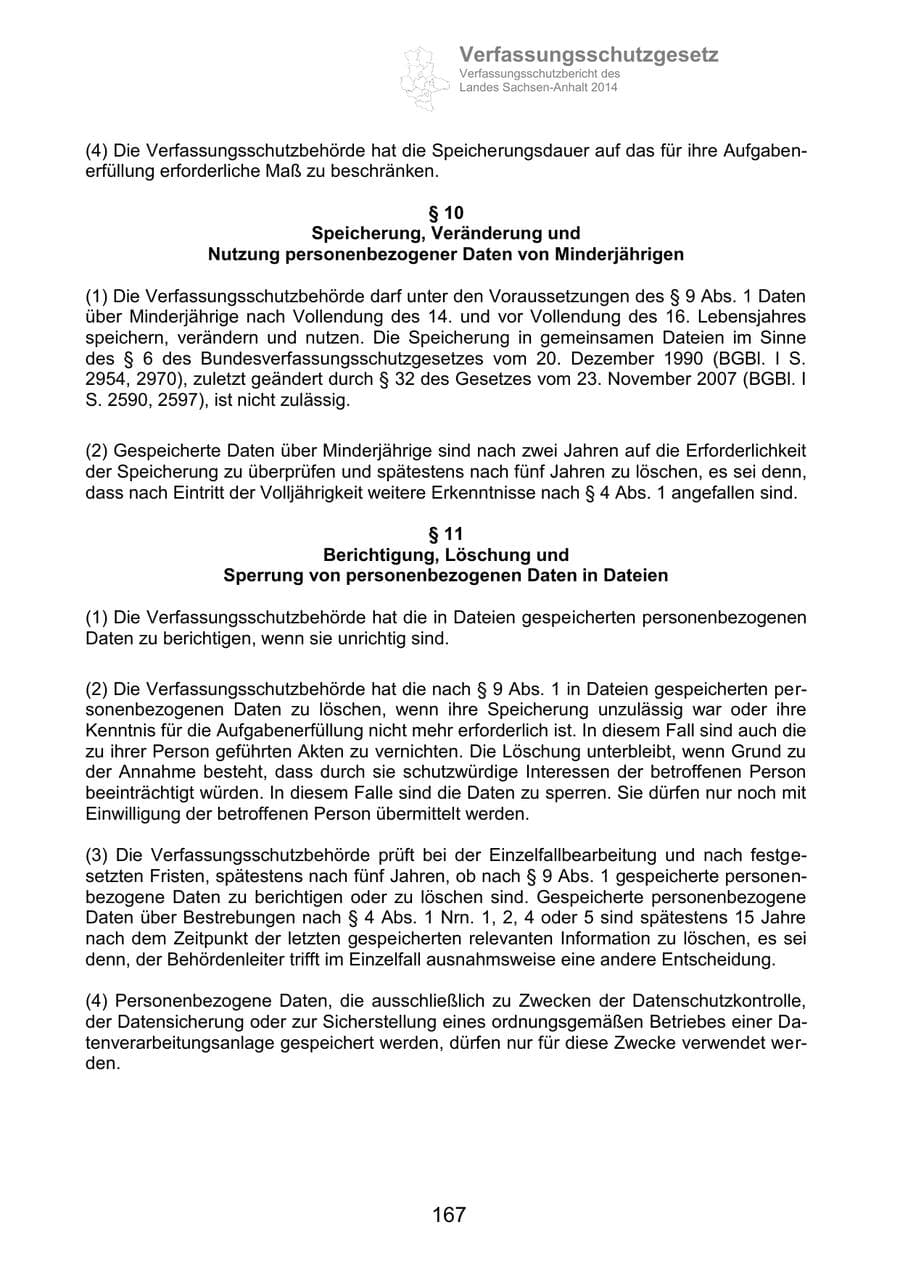 Seite 167 des Verfassungsschutzbericht 2014 Sachsen-Anhalt