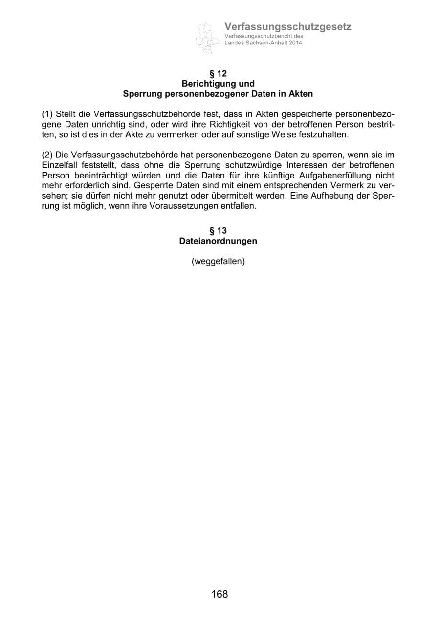 Seite 168 des Verfassungsschutzbericht 2014 Sachsen-Anhalt