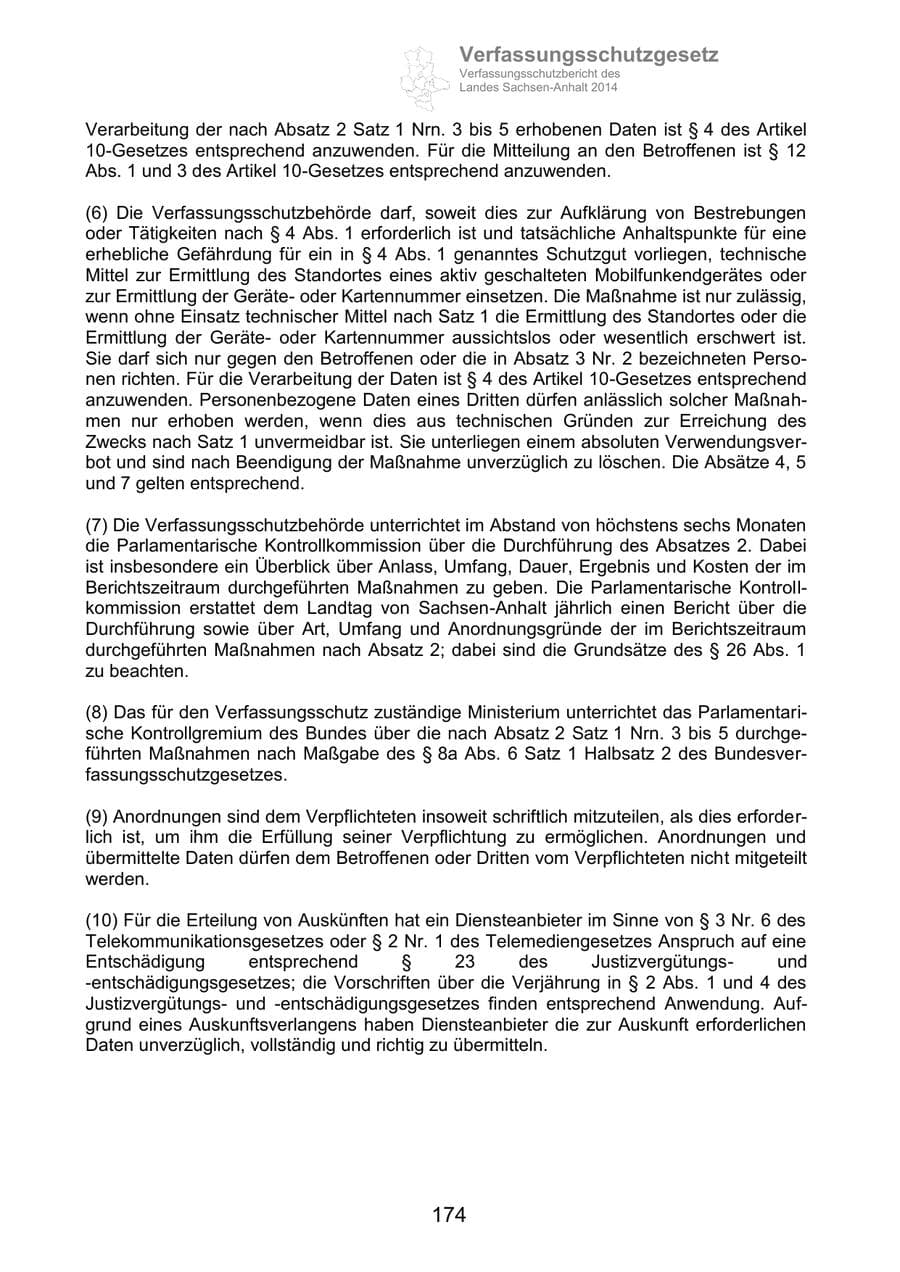 Seite 174 des Verfassungsschutzbericht 2014 Sachsen-Anhalt
