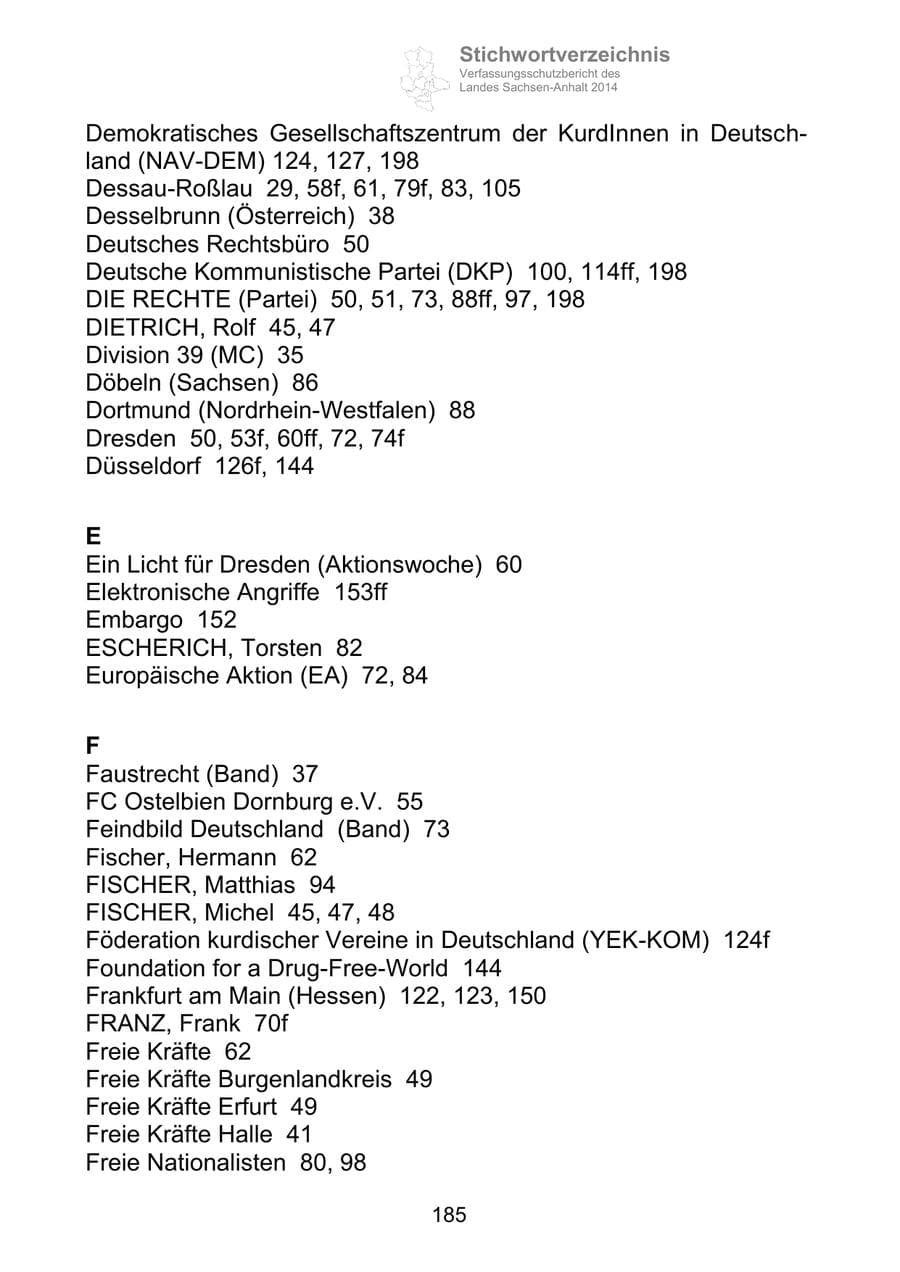 Seite 185 des Verfassungsschutzbericht 2014 Sachsen-Anhalt