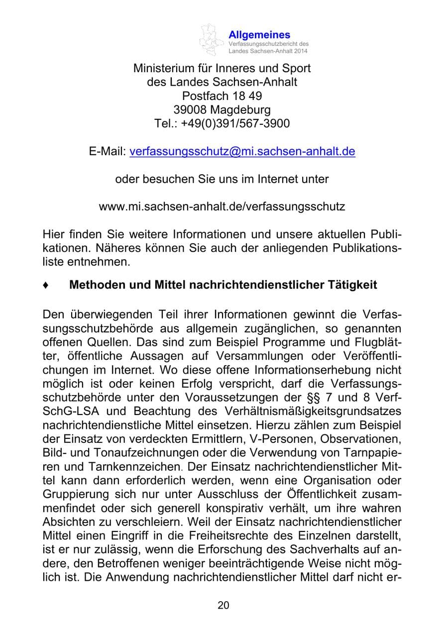 Seite 20 des Verfassungsschutzbericht 2014 Sachsen-Anhalt