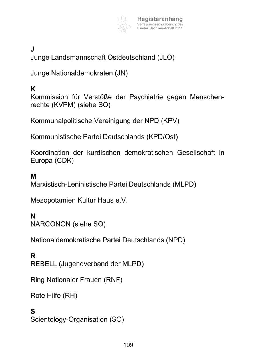 Seite 199 des Verfassungsschutzbericht 2014 Sachsen-Anhalt