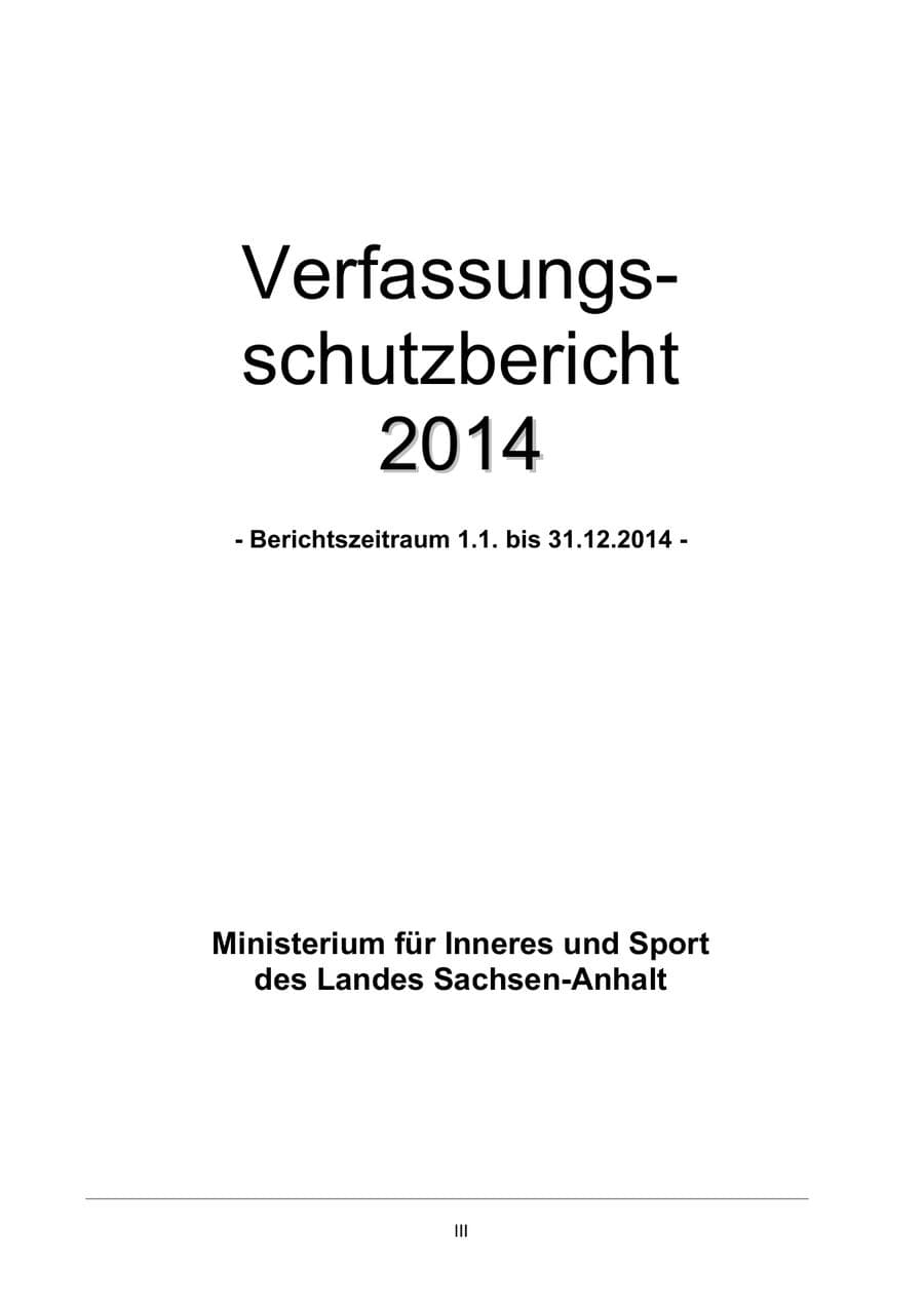 Seite 3 des Verfassungsschutzbericht 2014 Sachsen-Anhalt