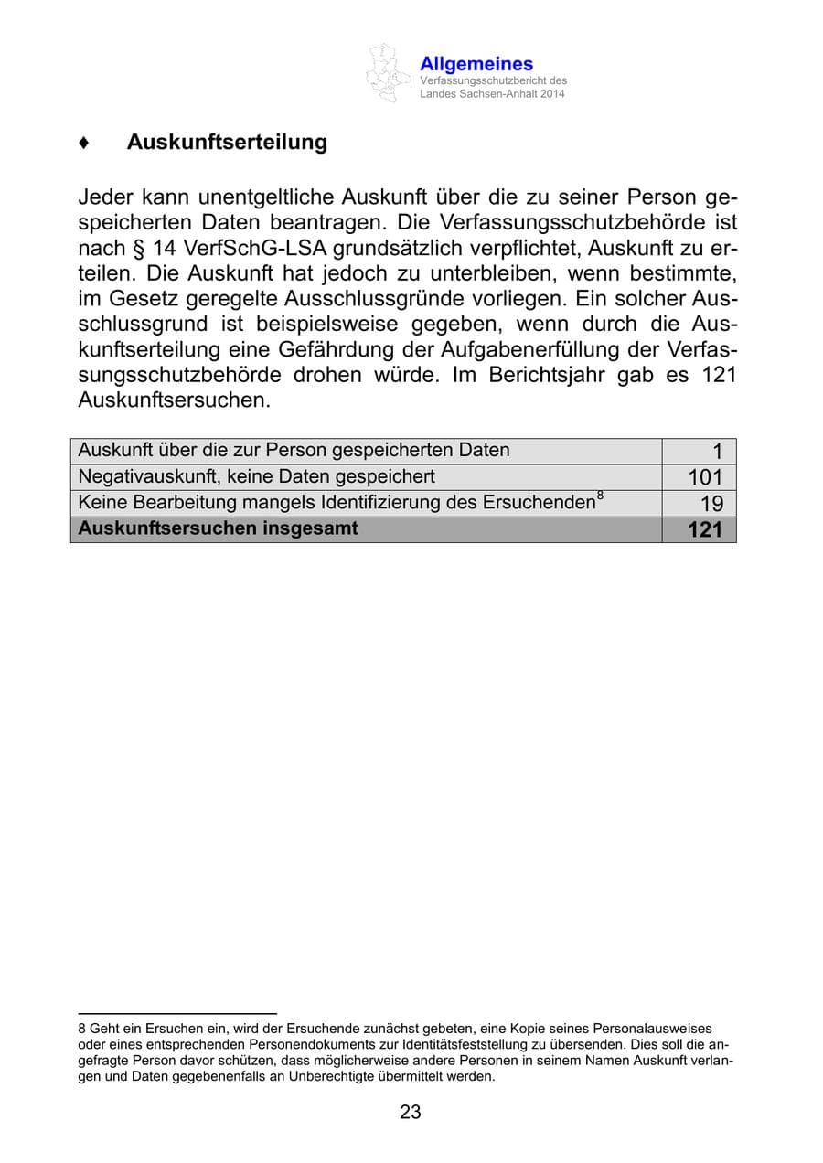 Seite 23 des Verfassungsschutzbericht 2014 Sachsen-Anhalt