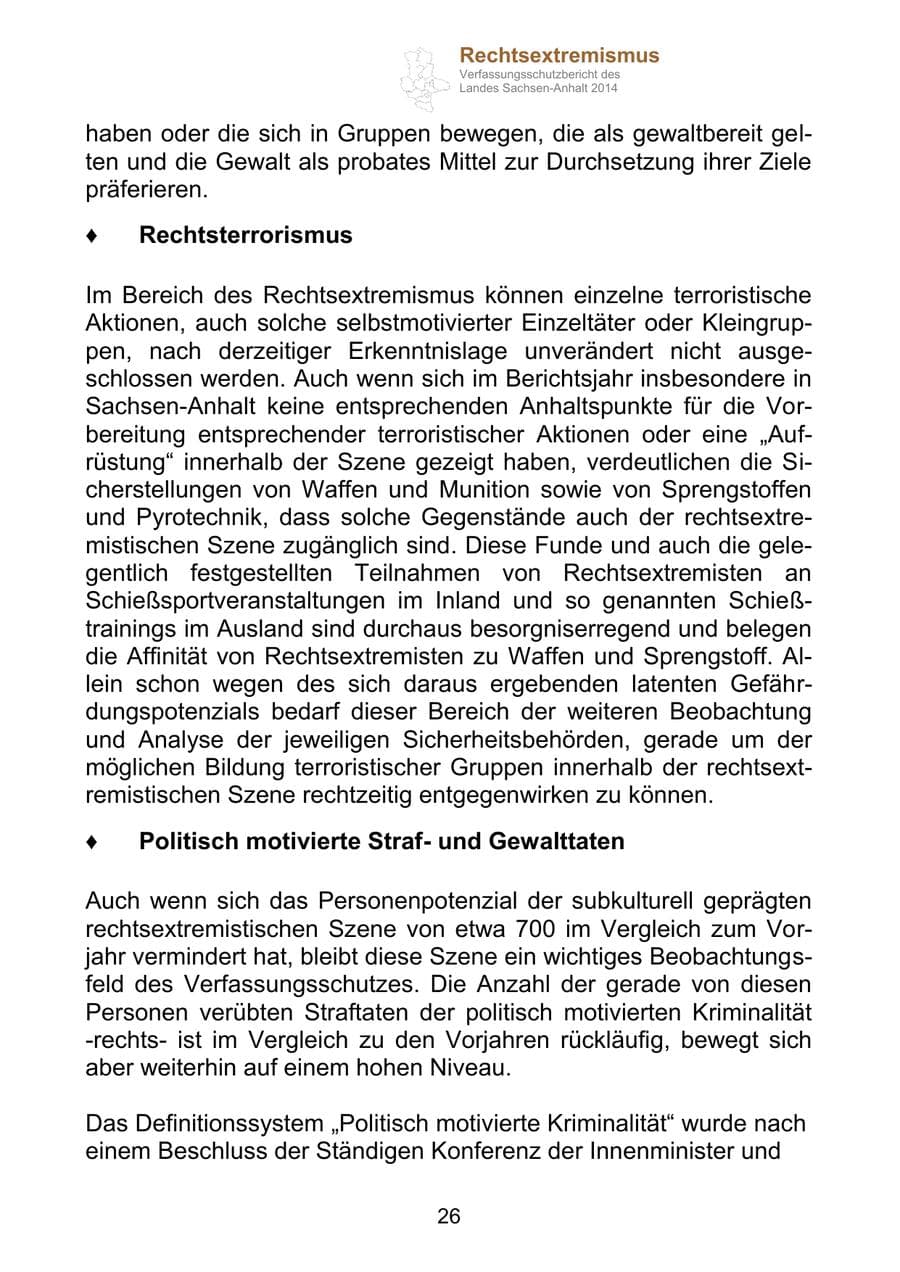 Seite 26 des Verfassungsschutzbericht 2014 Sachsen-Anhalt