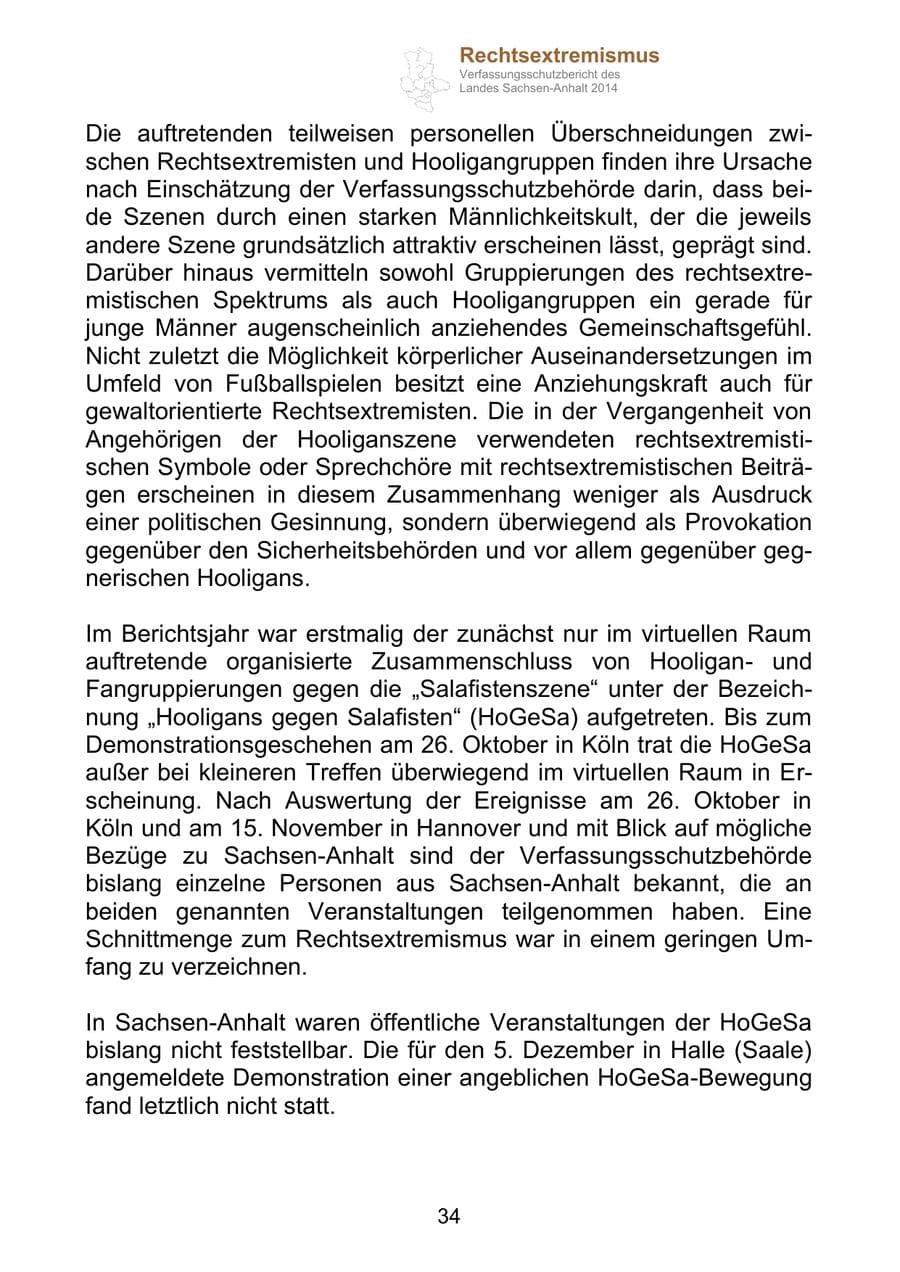 Seite 34 des Verfassungsschutzbericht 2014 Sachsen-Anhalt