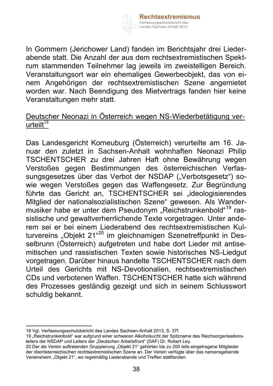 Seite 38 des Verfassungsschutzbericht 2014 Sachsen-Anhalt