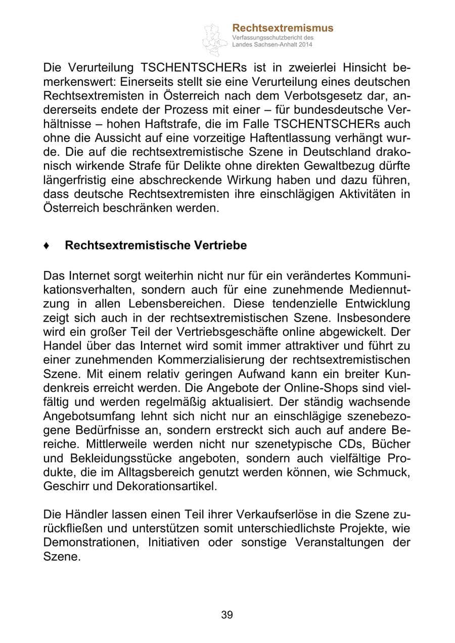Seite 39 des Verfassungsschutzbericht 2014 Sachsen-Anhalt