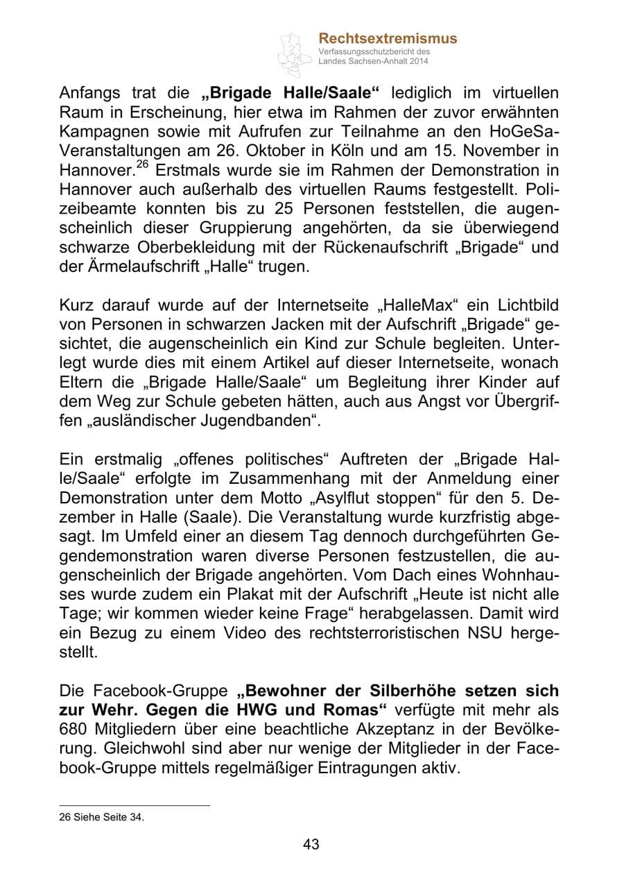 Seite 43 des Verfassungsschutzbericht 2014 Sachsen-Anhalt