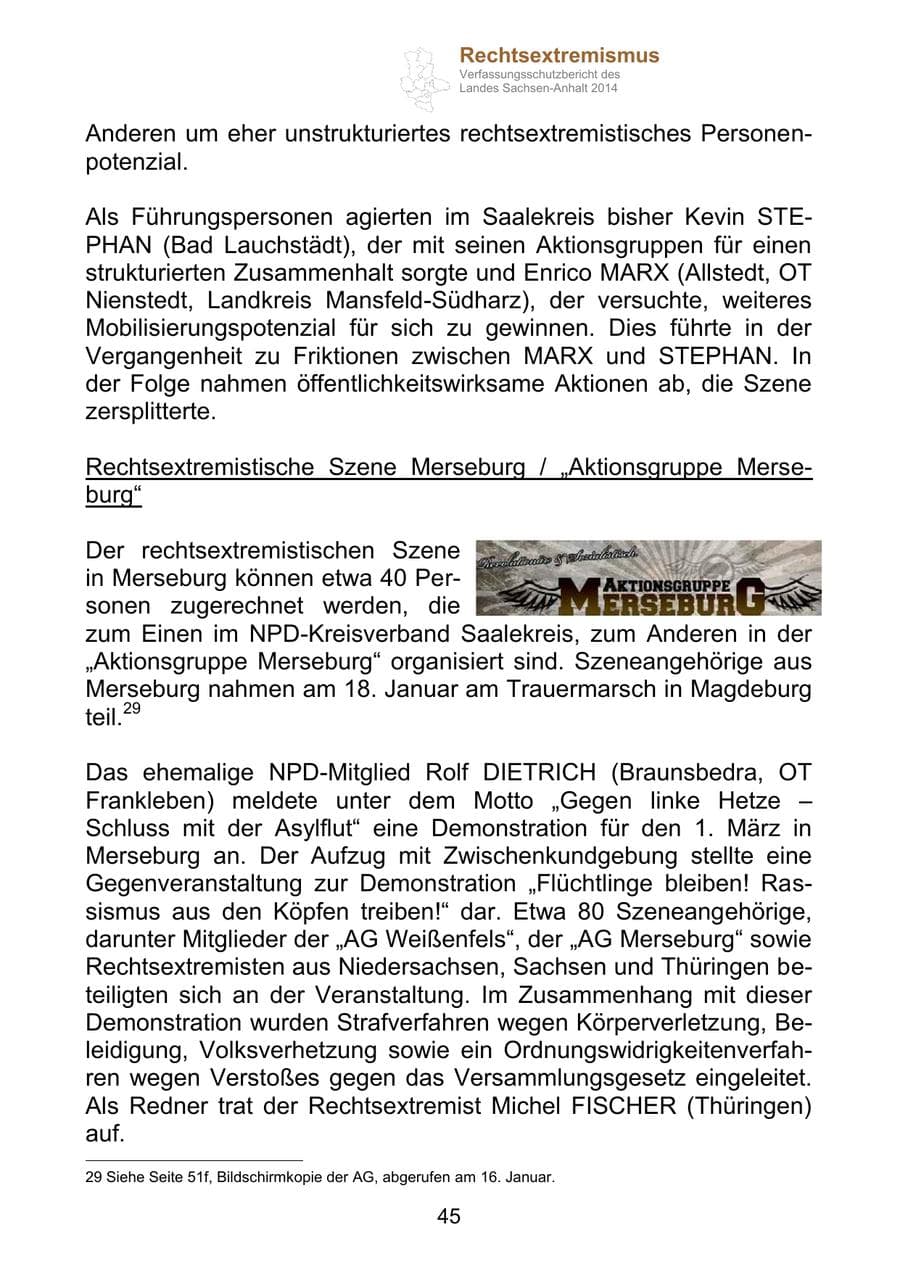 Seite 45 des Verfassungsschutzbericht 2014 Sachsen-Anhalt