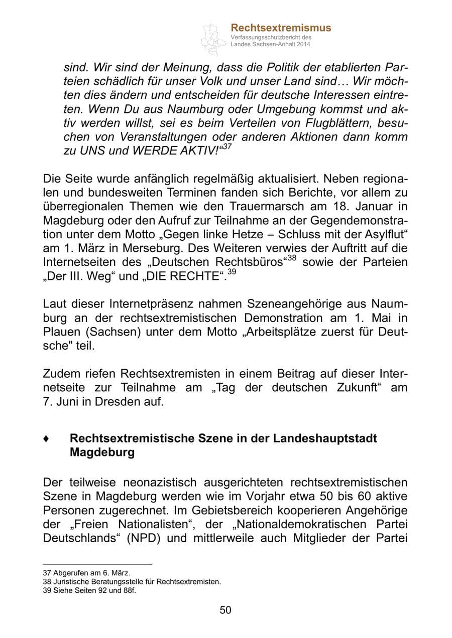 Seite 50 des Verfassungsschutzbericht 2014 Sachsen-Anhalt