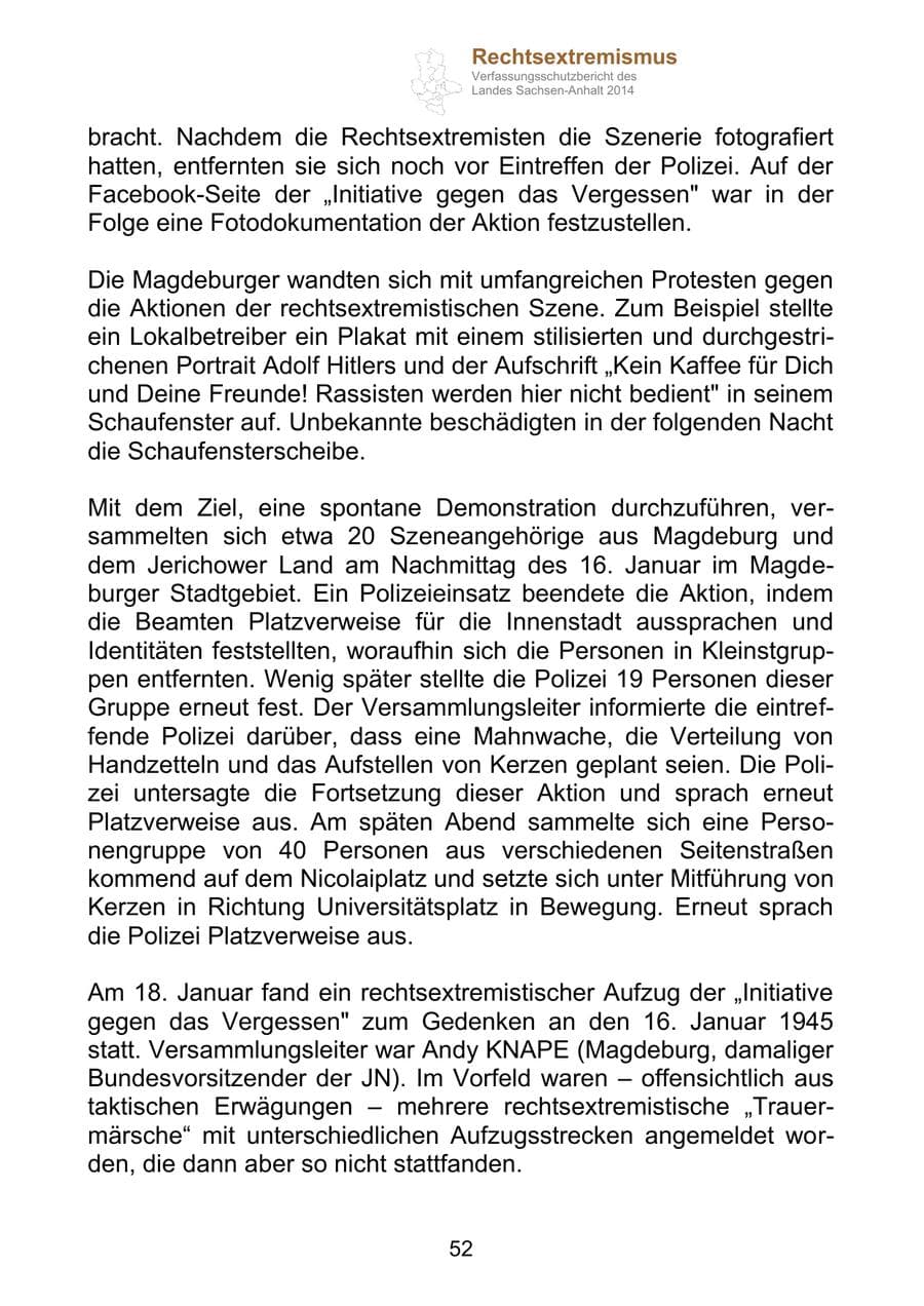 Seite 52 des Verfassungsschutzbericht 2014 Sachsen-Anhalt