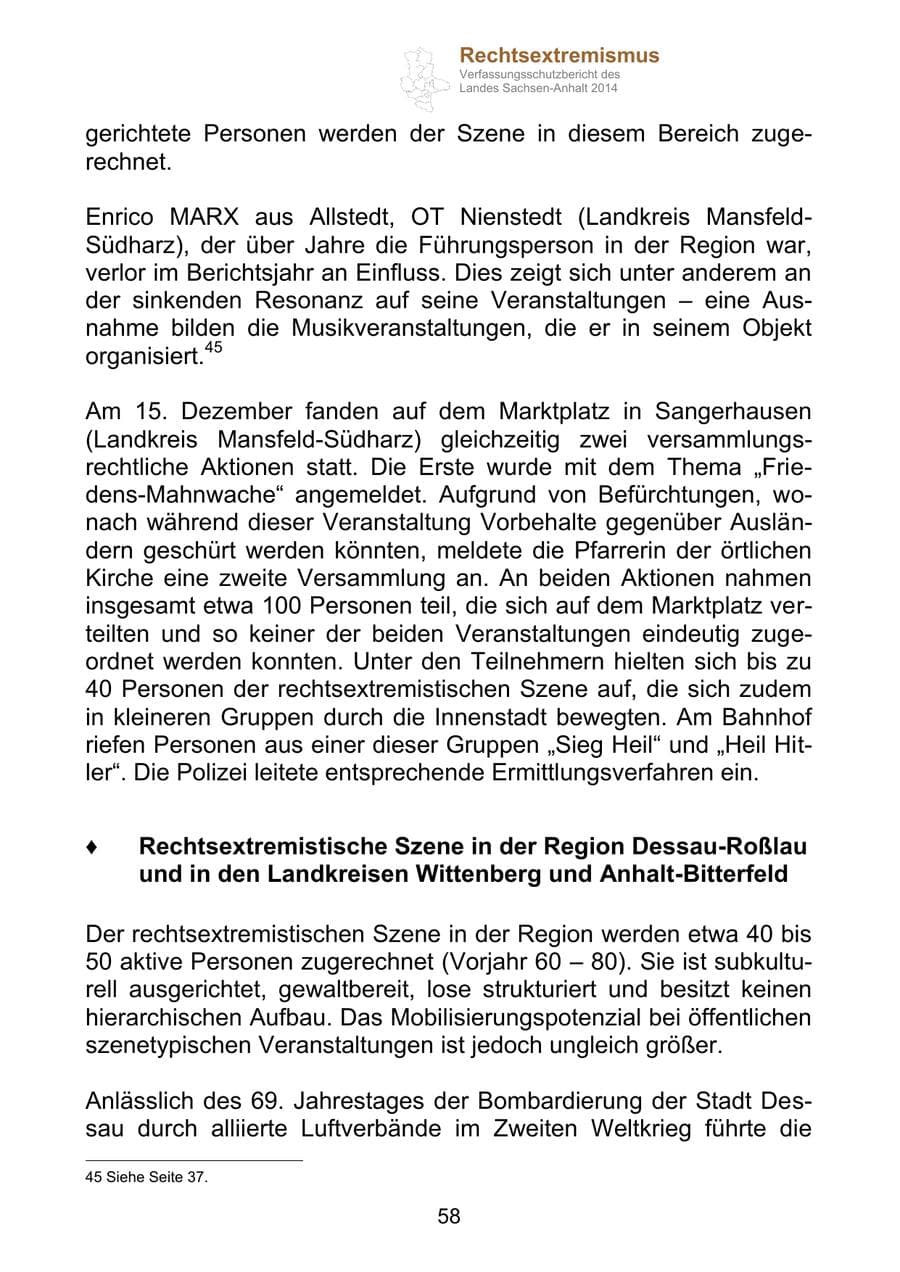 Seite 58 des Verfassungsschutzbericht 2014 Sachsen-Anhalt