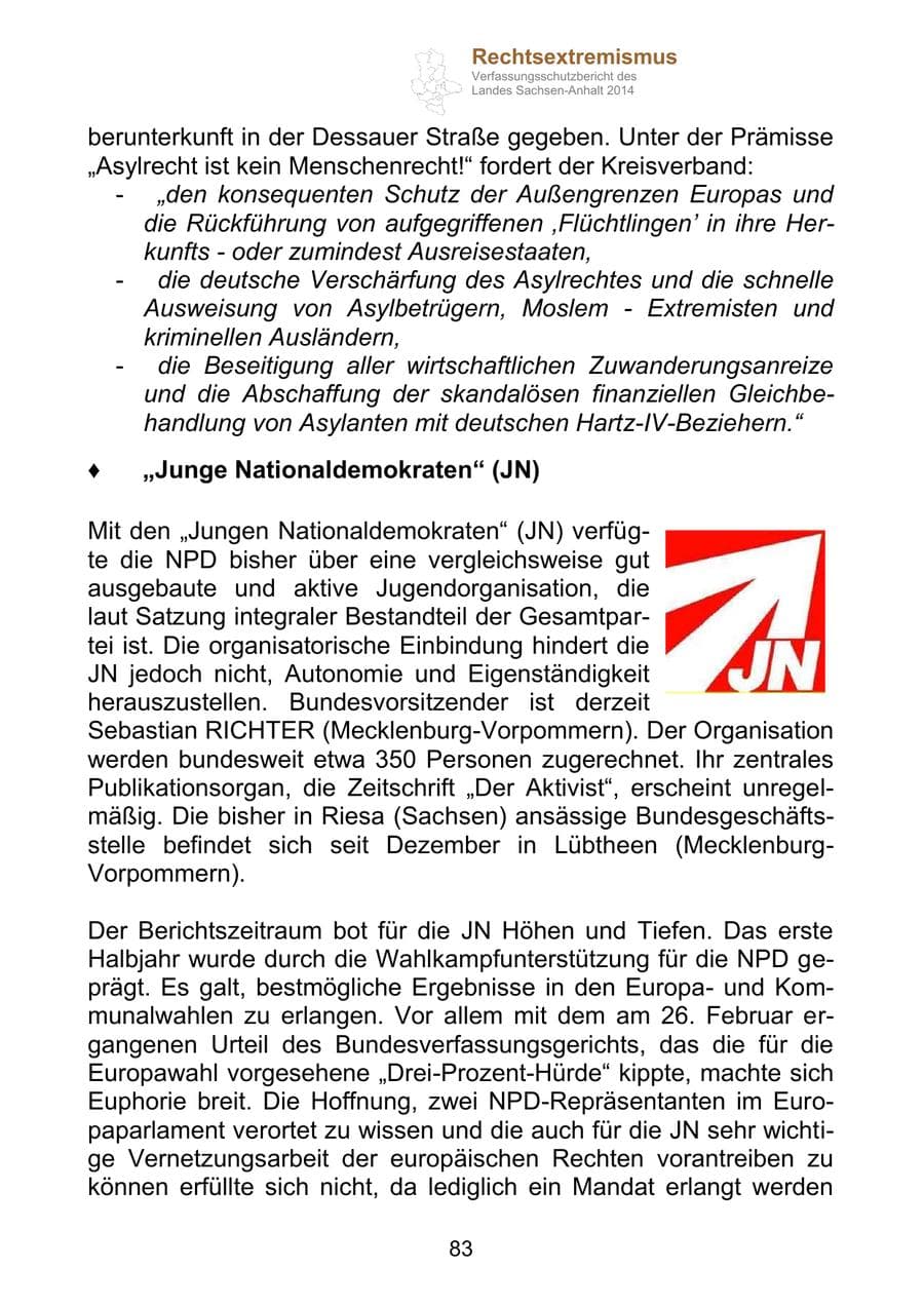 Seite 83 des Verfassungsschutzbericht 2014 Sachsen-Anhalt