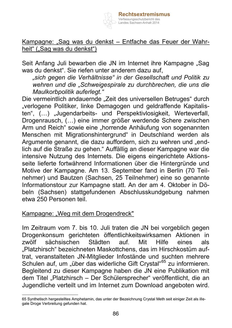 Seite 86 des Verfassungsschutzbericht 2014 Sachsen-Anhalt