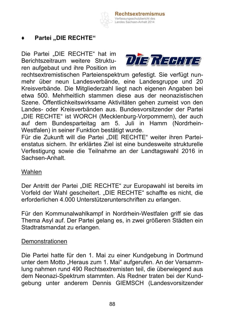 Seite 88 des Verfassungsschutzbericht 2014 Sachsen-Anhalt