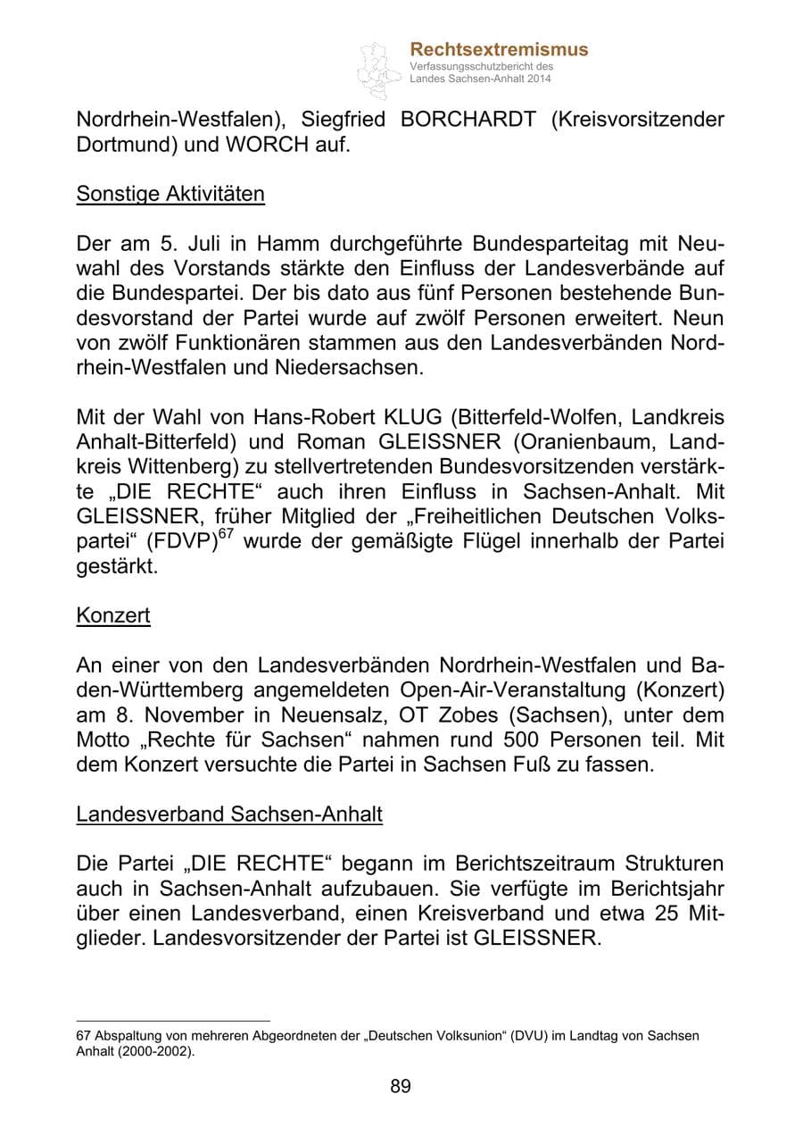 Seite 89 des Verfassungsschutzbericht 2014 Sachsen-Anhalt
